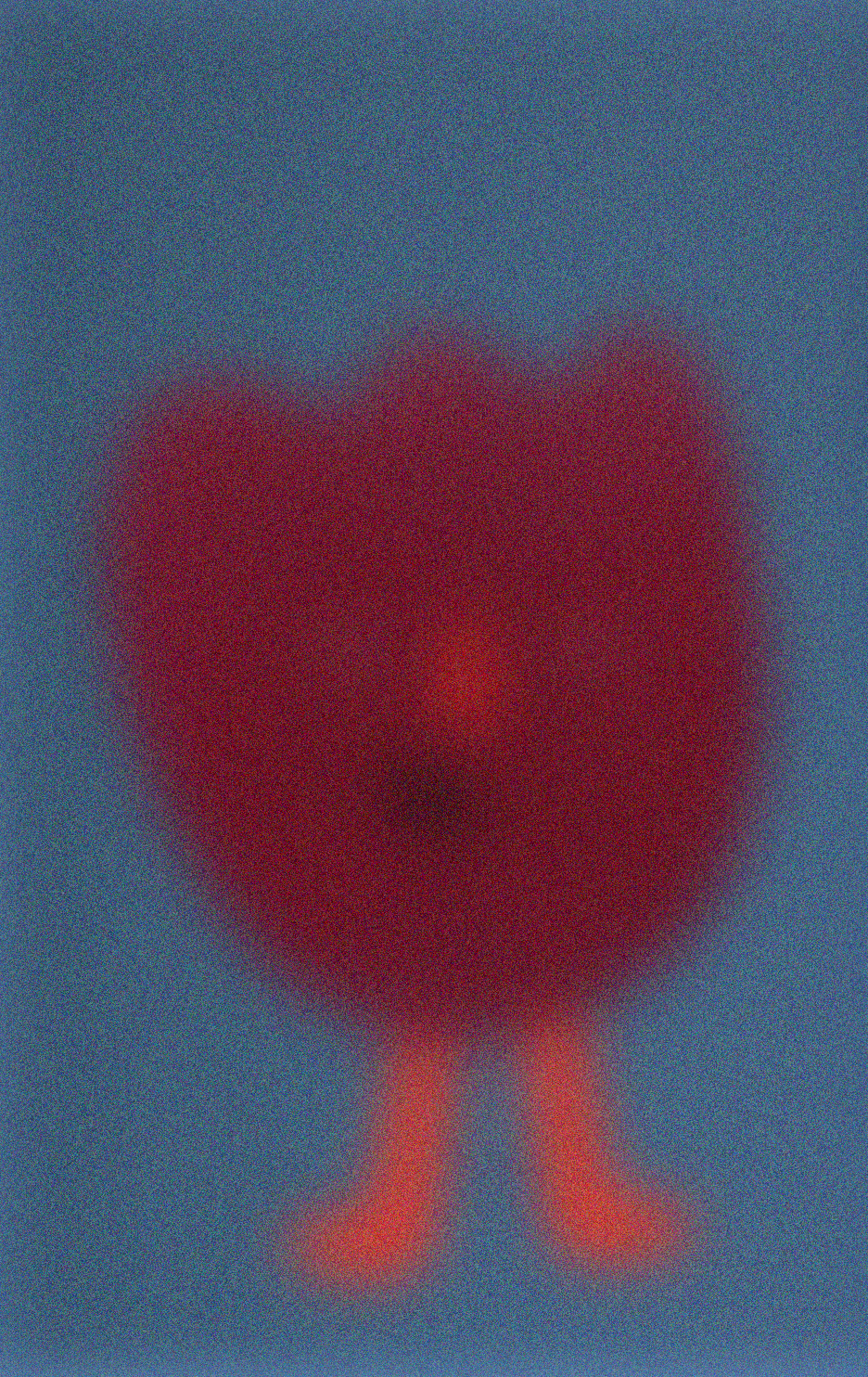 Red fluffy character on a blue background